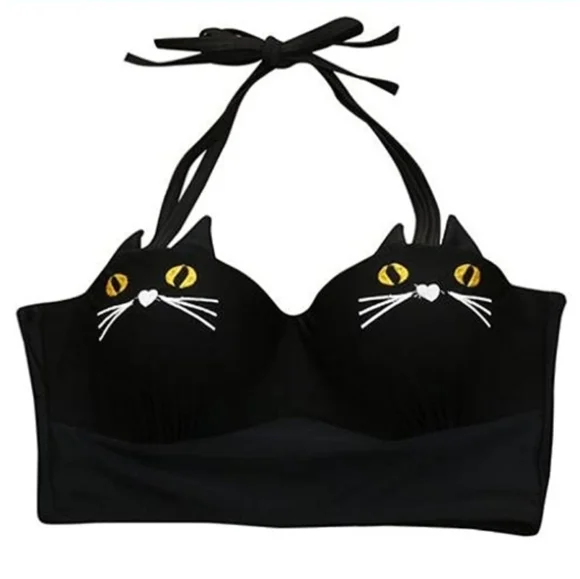 ●SALE●🇨🇦Kitty Cat Bikini Set Underwire Padded Bathing Suit Black - Picture 5 of 10